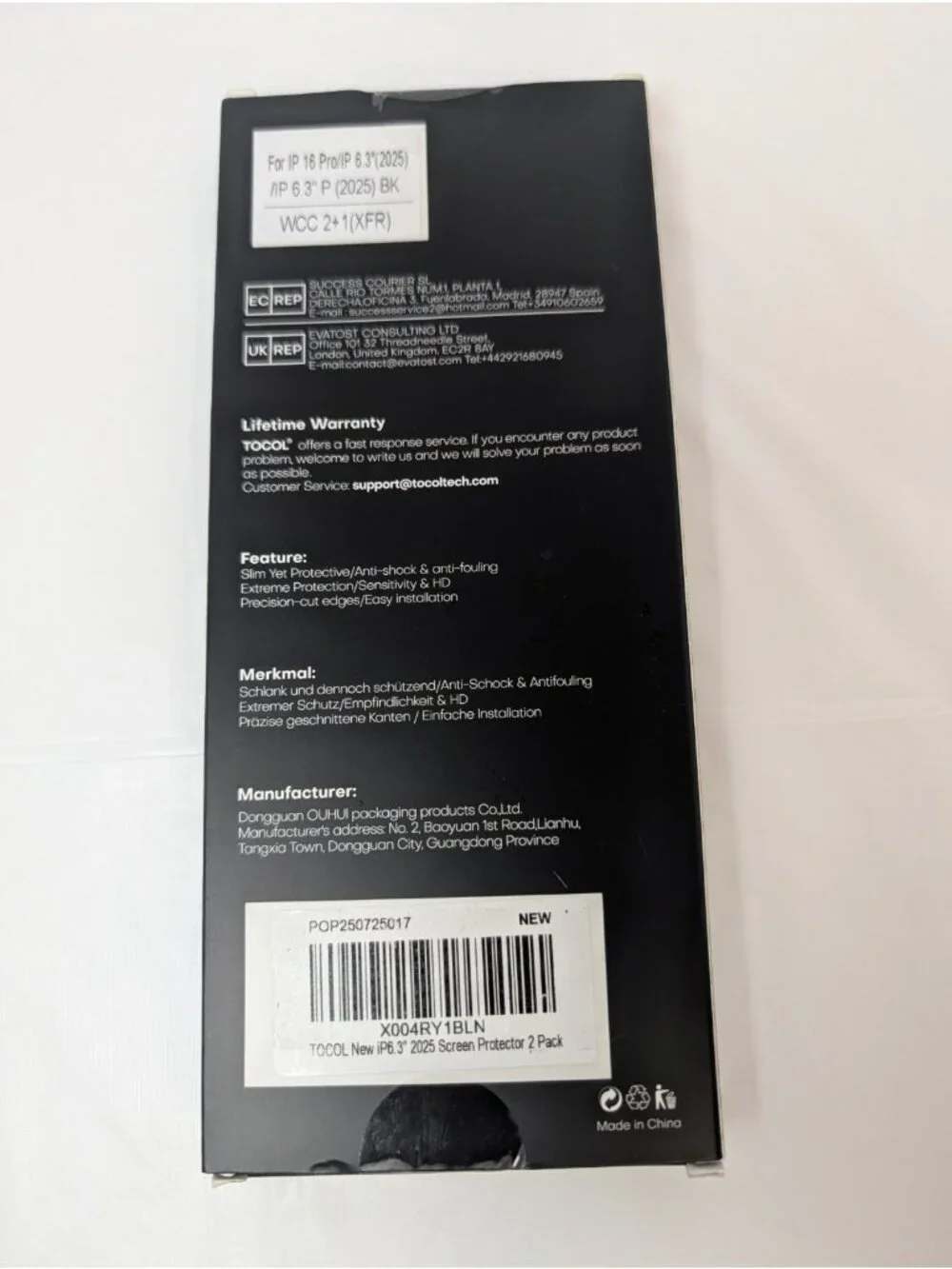 TOCOL for iPhone 16 Pro 2 Pack Screen Protectors 6.3